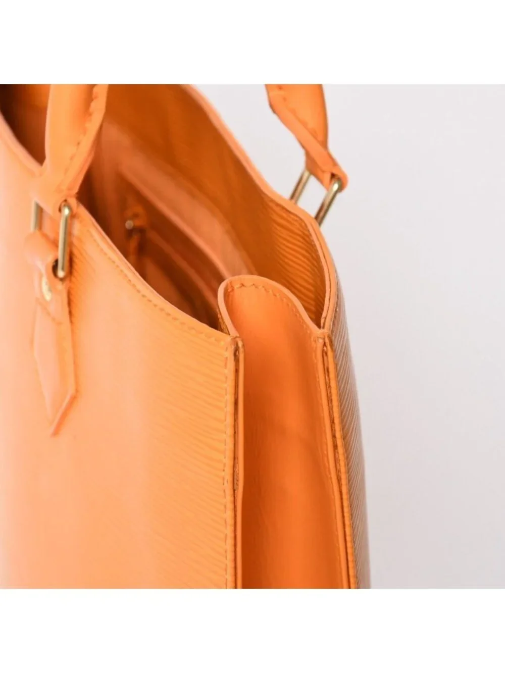 Louis Vuitton Sac Plat GM Tote Bag Business Square Shape Epi Leather Orange Gold